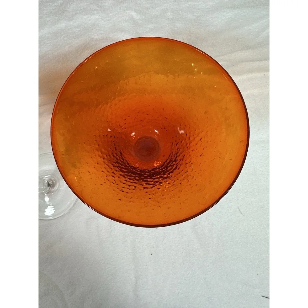 Orange Margarita Glasses Martini Cocktail Seeded Hand Blown 6.5